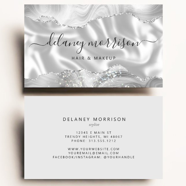 Agate Silk Gray White Luxury Business Card (Creator Uploaded)