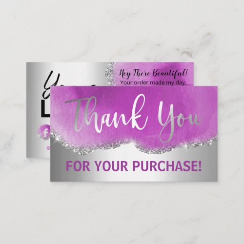 Agate Silver Purple Thank You Business Card