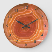 Agate slice orange stone clock with numbers.