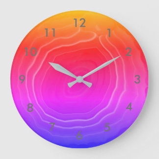 Agate slice pink blue orange with numbers. large clock