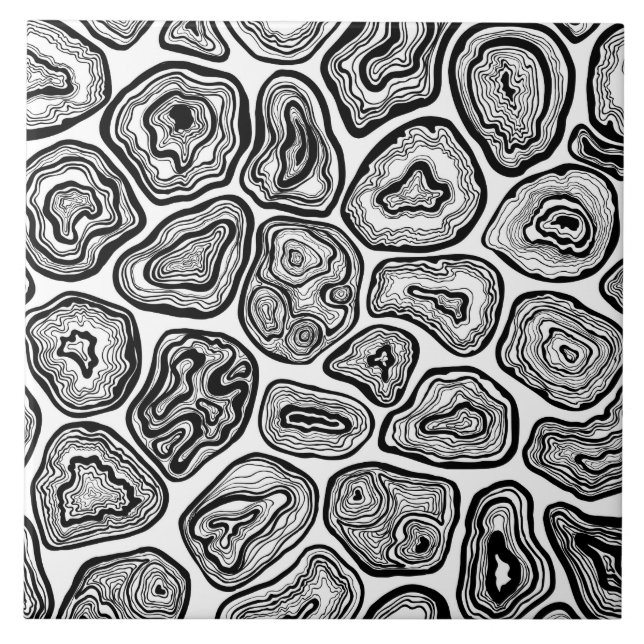 Agate slices in black and white ceramic tile (Front)
