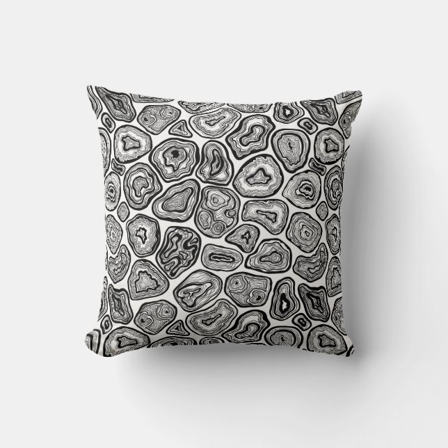 Agate slices in black and white throw pillow (Front)