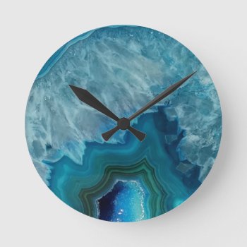 Agate Stone Geode Druse Mineral Round Clock by GermanEmpire at Zazzle