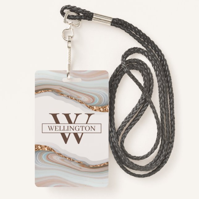 Agate Stone Marble Badge (Back with Lanyard)