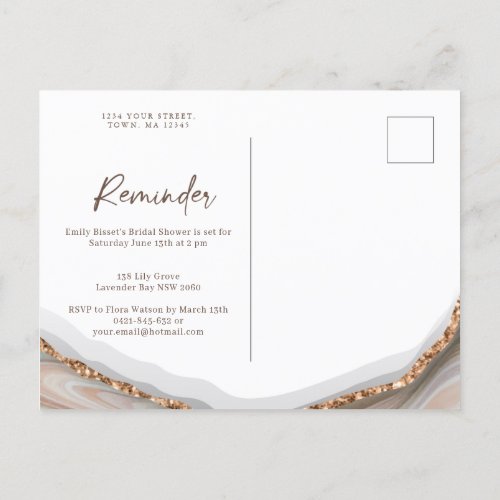 Agate Stone Marble Bridal Shower reminder RSVP Invitation Postcard