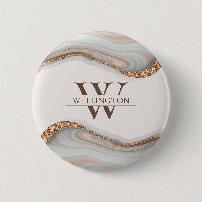 Agate Stone Marble Monogram Name Badge Button (Front)