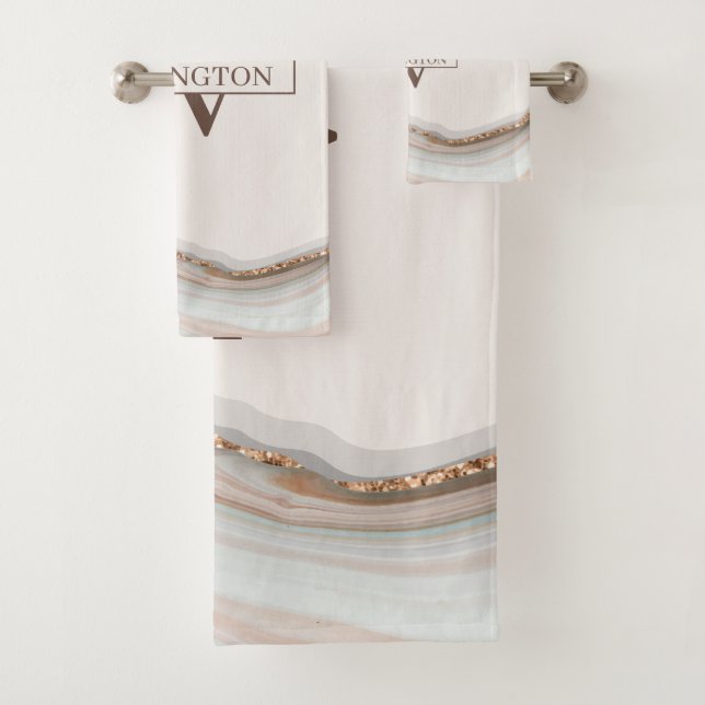 Agate Stone Marble Monogram Name Bath Towel Set (Insitu)