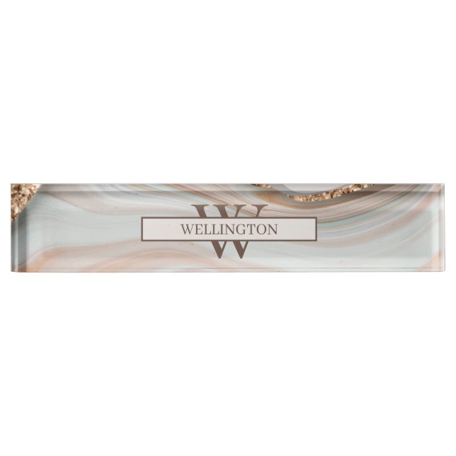 Agate Stone Marble Monogram Name Desk Name Plate (Front)