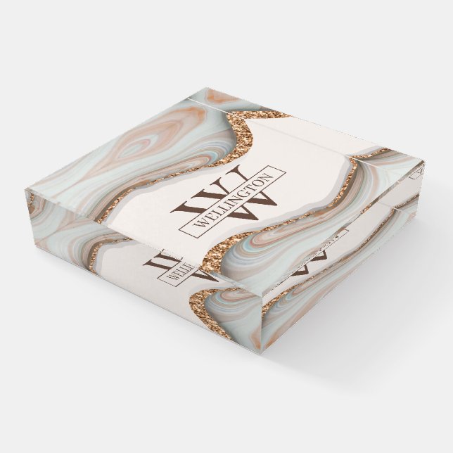 Agate Stone Marble Monogram Name  Paperweight (Angled)