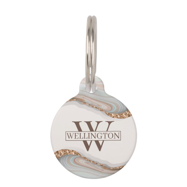 Agate Stone Marble Monogram Name Pet ID Tag (Back)