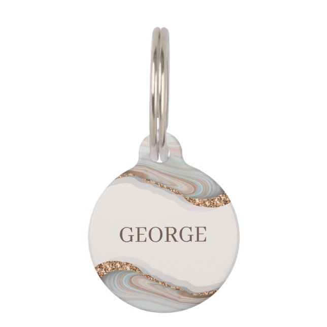 Agate Stone Marble Monogram Name Pet ID Tag (Front)