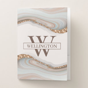 Agate Stone Marble Monogram Name Pocket Folder