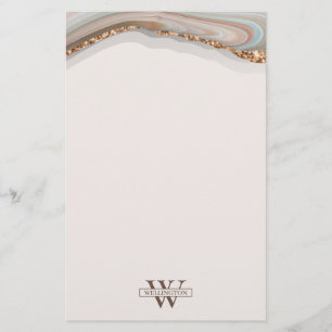 Agate Stone Marble Monogram Name Stationery Paper