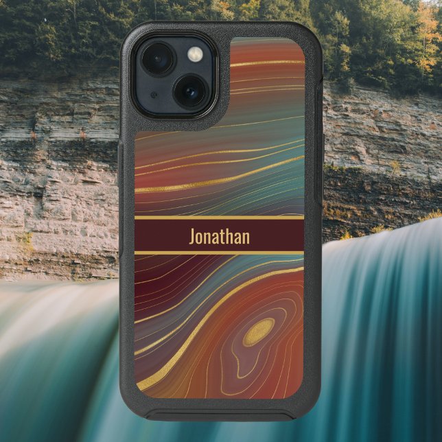 Agate Strata Look - Burgundy Rust and Dusty Aqua Otterbox iPhone Case (Creator Uploaded)