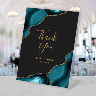 Agate Teal Blue Dark Wedding Thank You Pedestal Sign