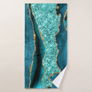 Agate Teal Blue Gold Aqua Turquoise Bathy Towels