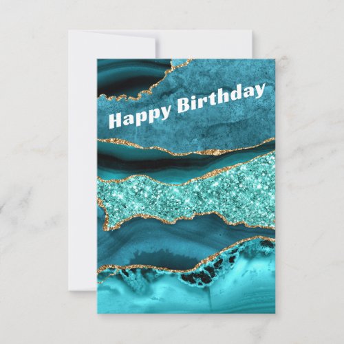 Agate Teal Blue Gold Aqua Turquoise Birthday Card