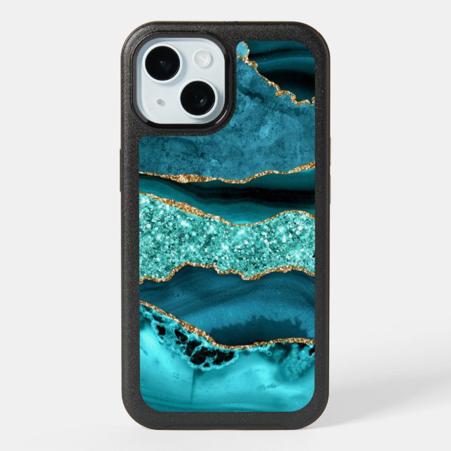 Agate Teal Blue Gold Aqua Turquoise iPhone Case (Back)