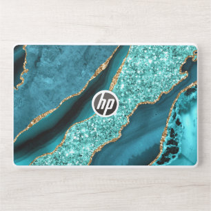 Agate Teal Blue Gold Aqua Turquoise Laptop Skin