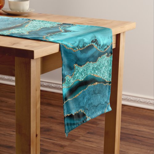 Agate Teal Blue Gold Aqua Turquoise Table Runner