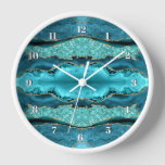 Agate Teal Blue Gold Aqua Turquoise Wall Clock