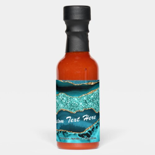 Agate Teal Blue Gold Custom Text Aqua Turquoise Hot Sauces