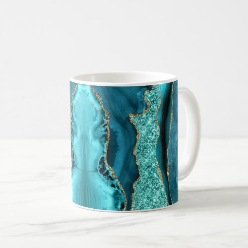 Agate Teal Blue Gold Glitter Aqua Turquoise Mug