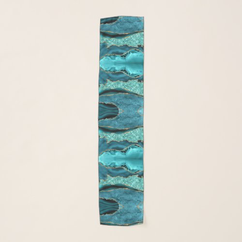 Agate Teal Blue Gold Glitter Aqua Turquoise Scarf