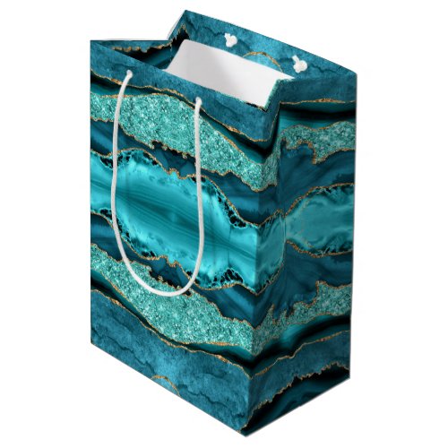 Agate Teal Blue Gold Glitter Marble Aqua Gift Bag