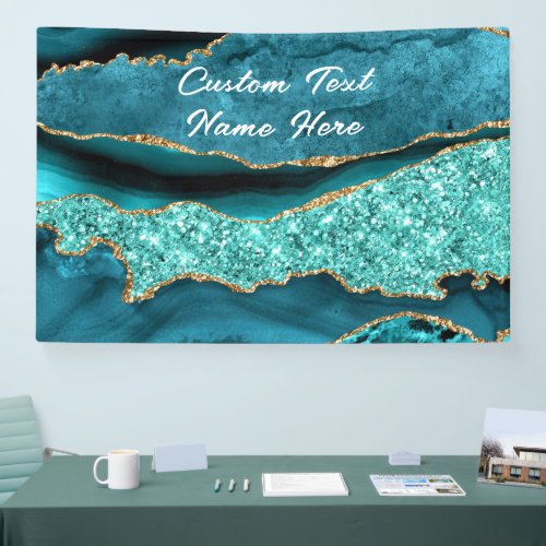 Agate Teal Blue Gold Glitter Marble Aqua Turquoise Banner