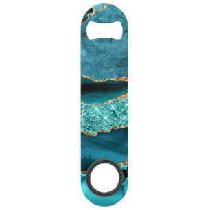 Agate Teal Blue Gold Glitter Marble Aqua Turquoise Bar Key