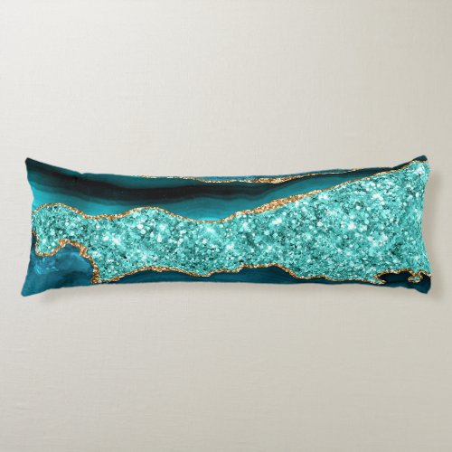 Agate Teal Blue Gold Glitter Marble Aqua Turquoise Body Pillow