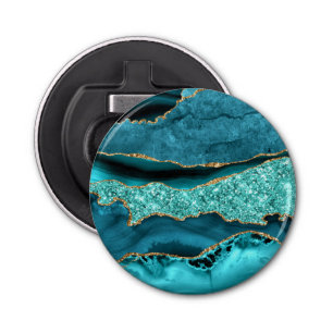 Agate Teal Blue Gold Glitter Marble Aqua Turquoise Bottle Opener