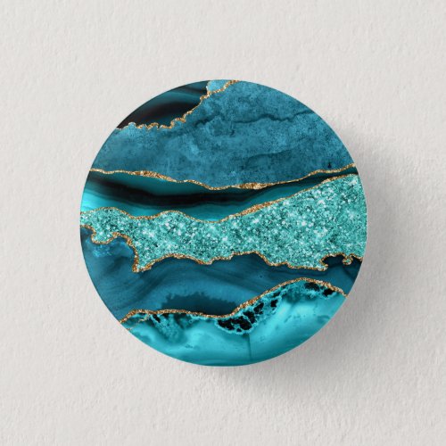 Agate Teal Blue Gold Glitter Marble Aqua Turquoise Button
