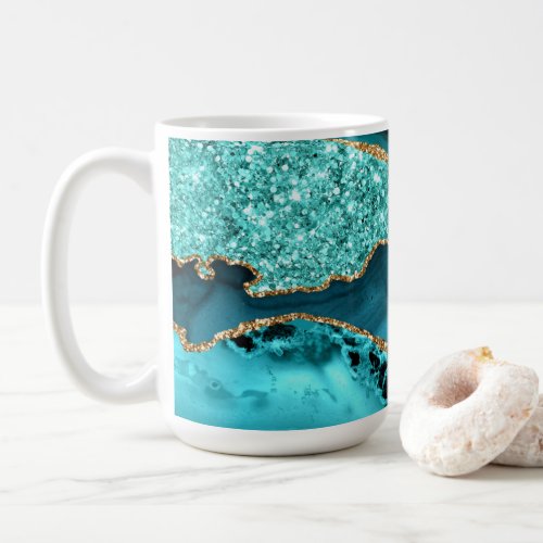 Agate Teal Blue Gold Glitter Marble Aqua Turquoise Coffee Mug