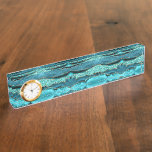 Agate Teal Blue Gold Glitter Marble Aqua Turquoise Desk Name Plate