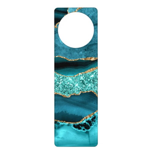Agate Teal Blue Gold Glitter Marble Aqua Turquoise Door Hanger