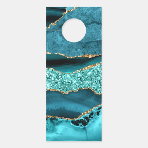 Agate Teal Blue Gold Glitter Marble Aqua Turquoise Door Hanger