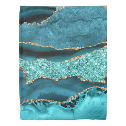 Agate Teal Blue Gold Glitter Marble Aqua Turquoise Duvet Cover