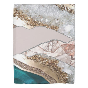 Agate Teal Blue Gold Glitter Marble Aqua Turquoise Duvet Cover