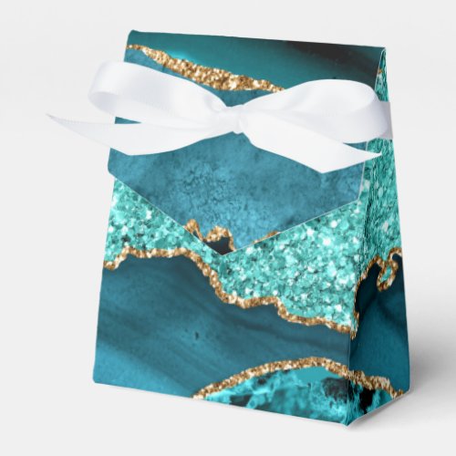 Agate Teal Blue Gold Glitter Marble Aqua Turquoise Favor Boxes