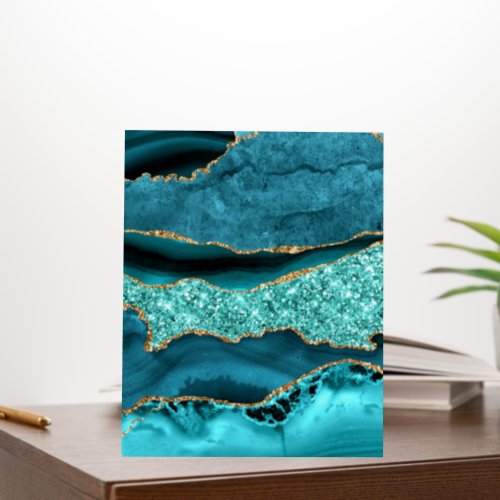 Agate Teal Blue Gold Glitter Marble Aqua Turquoise Foam Board