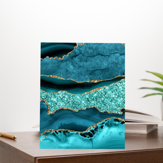Agate Teal Blue Gold Glitter Marble Aqua Turquoise Foam Board (In Situ (Office))