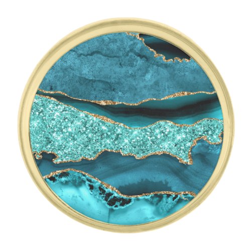 Agate Teal Blue Gold Glitter Marble Aqua Turquoise Gold Finish Lapel Pin