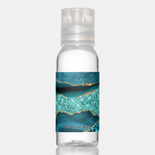 Agate Teal Blue Gold Glitter Marble Aqua Turquoise Hand Sanitizer