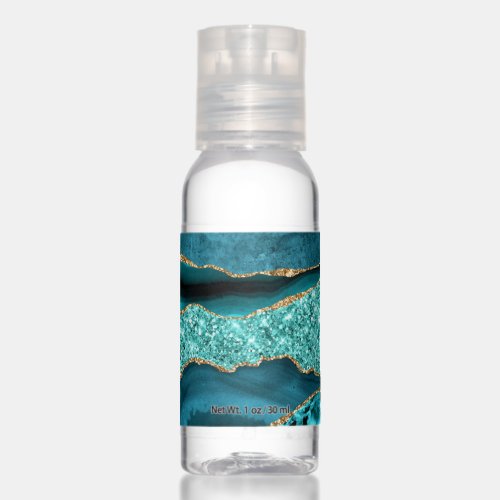 Agate Teal Blue Gold Glitter Marble Aqua Turquoise Hand Sanitizer