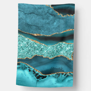Agate Teal Blue Gold Glitter Marble Aqua Turquoise House Flag