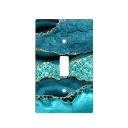 Agate Teal Blue Gold Glitter Marble Aqua Turquoise Light Switch Cover