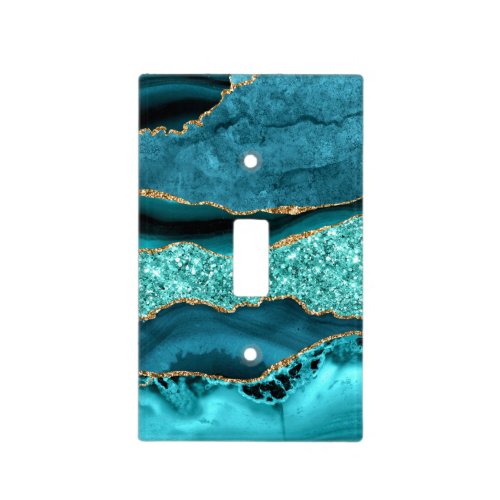 Agate Teal Blue Gold Glitter Marble Aqua Turquoise Light Switch Cover