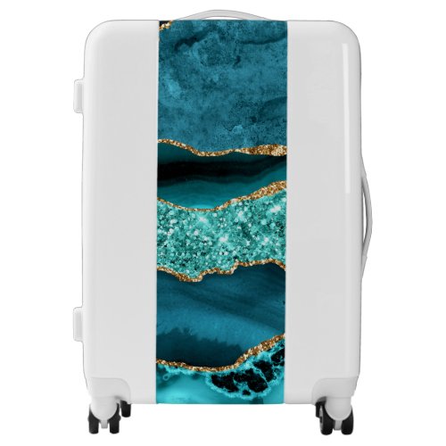 Agate Teal Blue Gold Glitter Marble Aqua Turquoise Luggage